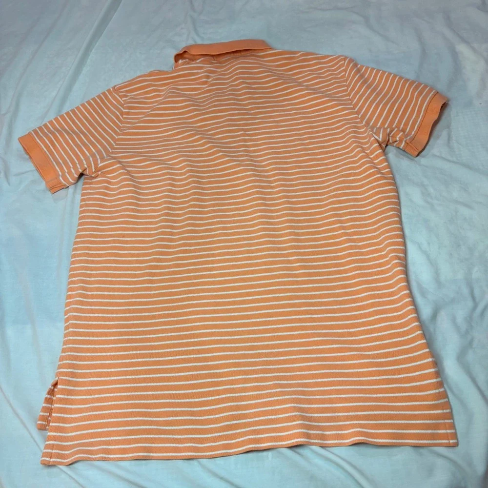 Polo Ralph Lauren Mens Large Orange White Striped Short Sleeve Pique Polo Shirt